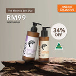 Two bottles of Puras products on a wooden surface with promotional text and branding.