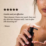 Person holding a skincare product with text about its effectiveness