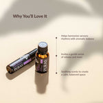 Two bottles of PURAS essential oils on a light background with text describing their benefits.