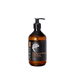 Brown bottle of Puras Geranium and Patchouli on a transparent background
